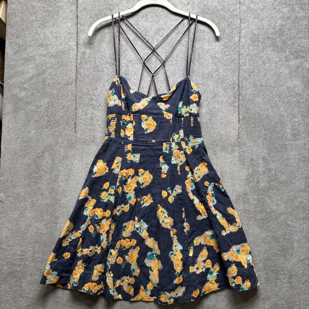 Free People BabyDoll Dress Womens 8 Black Ditsy Floral